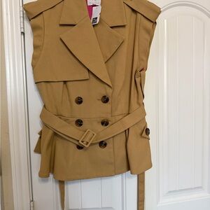 Saks Fifth Avenue Camel Sleeveless Trench Vest